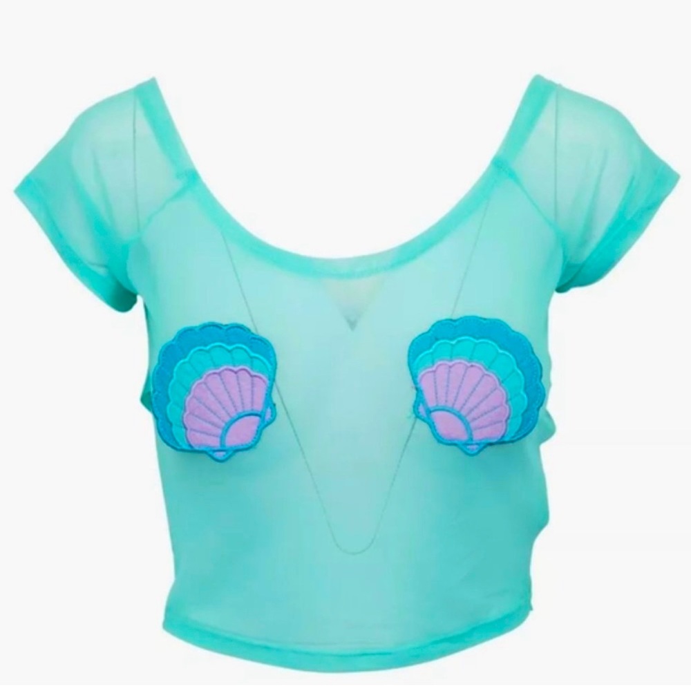 New Iron Fist Mermaid For Life Aqua Crop Top Shirt
